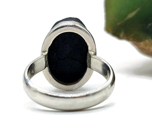 Black Tourmaline Ring, Size M, Sterling Silver, Rough Gem, October Birthstone - GemzAustralia 