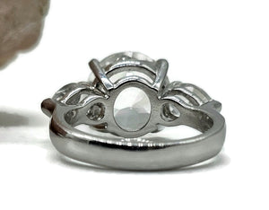Clear Quartz Trilogy Ring, Size P 1/2, Sterling Silver, Three Stone Ring, Energy Gem - GemzAustralia 