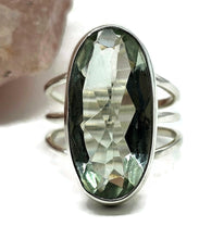 Load image into Gallery viewer, Green Amethyst Ring, Size Q, Sterling Silver, Prasiolite Ring, Oval Faceted, Split Band Ring - GemzAustralia 