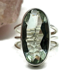 Green Amethyst Ring, Size Q, Sterling Silver, Prasiolite Ring, Oval Faceted, Split Band Ring - GemzAustralia 