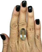 Load image into Gallery viewer, Green Amethyst Ring, Size Q, Sterling Silver, Prasiolite Ring, Oval Faceted, Split Band Ring - GemzAustralia 