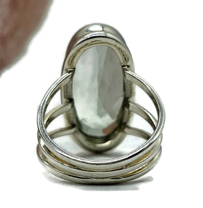 Green Amethyst Ring, Size Q, Sterling Silver, Prasiolite Ring, Oval Faceted, Split Band Ring - GemzAustralia 