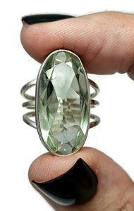 Green Amethyst Ring, Size Q, Sterling Silver, Prasiolite Ring, Oval Faceted, Split Band Ring - GemzAustralia 