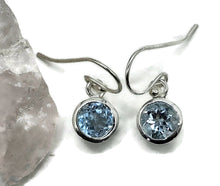 Load image into Gallery viewer, Round Blue Topaz Earrings, 6.2 carats, Sterling Silver, December Birthstone - GemzAustralia 