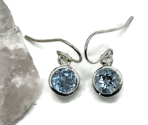 Round Blue Topaz Earrings, 6.2 carats, Sterling Silver, December Birthstone - GemzAustralia 