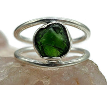 Load image into Gallery viewer, Chrome Diopside Ring, Size R, Siberian Emerald, Sterling Silver, Raw Gem, Holds Mysteries - GemzAustralia 