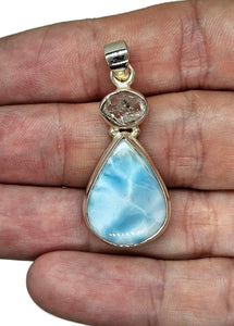 Larimar & Herkimer Diamond Pendant, Dolphin Stone, Stone of Atlantis, Sterling Silver - GemzAustralia 