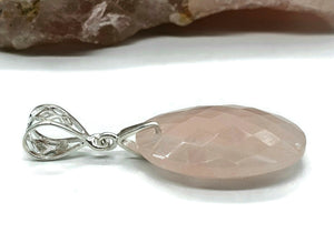 Rose Quartz Pendant, 29 Carats, Sterling Silver, Oval Faceted, Love Stone - GemzAustralia 