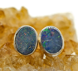 Australian Opal Studs, Sterling Silver, Blue, Green, Pink Opal Doublets, Lucky Gemstone - GemzAustralia 