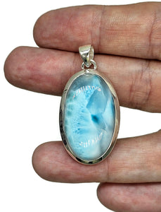 Larimar Pendant, Dolphin Stone, Stone of Atlantis, 925 Sterling Silver, Oval Shaped - GemzAustralia 