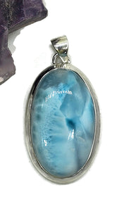 Larimar Pendant, Dolphin Stone, Stone of Atlantis, 925 Sterling Silver, Oval Shaped - GemzAustralia 