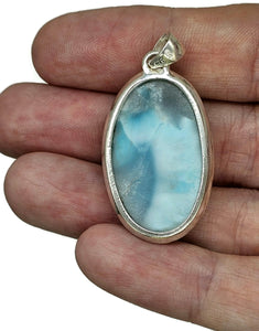 Larimar Pendant, Dolphin Stone, Stone of Atlantis, 925 Sterling Silver, Oval Shaped - GemzAustralia 