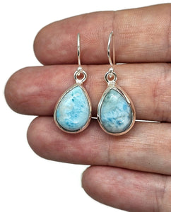 Larimar Earrings, Dolphin Stone, Stone of Atlantis, Sterling Silver, Pear Shaped - GemzAustralia 