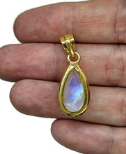 Load image into Gallery viewer, Rainbow Moonstone Pendant, Gold Plated Sterling Silver, Teardrop Shape, Goddess Stone - GemzAustralia 