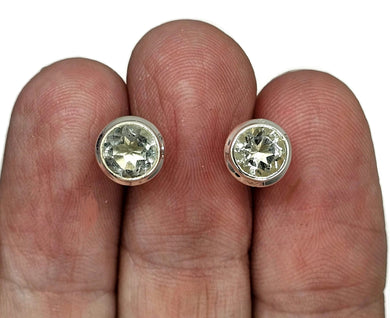 Prasiolite Stud Earrings, Round Shaped, Sterling Silver, 3.8 Carats, Birthstone studs - GemzAustralia 