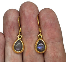 Load image into Gallery viewer, Gold Labradorite Earrings, Gold Plated Sterling Silver, Purple Labradorite, Genuine - GemzAustralia 