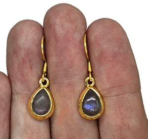 Gold Labradorite Earrings, Gold Plated Sterling Silver, Purple Labradorite, Genuine - GemzAustralia 