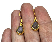 Load image into Gallery viewer, Gold Labradorite Earrings, Gold Plated Sterling Silver, Purple Labradorite, Genuine - GemzAustralia 