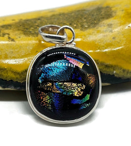 Multi-coloured Dichroic Glass Pendant, Sterling Silver, Round Shaped, Glass Art - GemzAustralia 