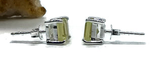 Lemon Quartz Studs, 11.6 carats, Sterling Silver, Square Shaped Earrings, Emerald Faceted - GemzAustralia 
