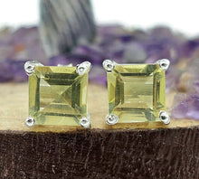 Load image into Gallery viewer, Lemon Quartz Studs, 11.6 carats, Sterling Silver, Square Shaped Earrings, Emerald Faceted - GemzAustralia 