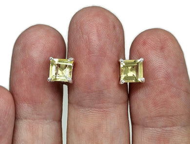 Lemon Quartz Studs, 11.6 carats, Sterling Silver, Square Shaped Earrings, Emerald Faceted - GemzAustralia 