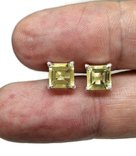 Load image into Gallery viewer, Lemon Quartz Studs, 11.6 carats, Sterling Silver, Square Shaped Earrings, Emerald Faceted - GemzAustralia 