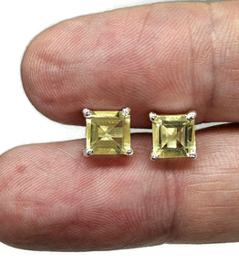 Lemon Quartz Studs, 11.6 carats, Sterling Silver, Square Shaped Earrings, Emerald Faceted - GemzAustralia 