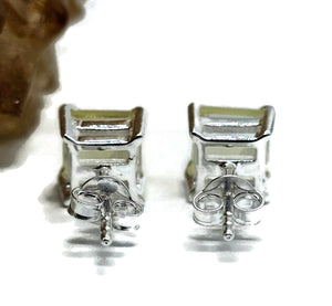 Lemon Quartz Studs, 11.6 carats, Sterling Silver, Square Shaped Earrings, Emerald Faceted - GemzAustralia 