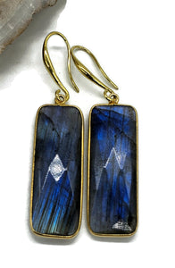 Gorgeous Labradorite Earrings, Rectangle Shaped, 18k gold plated Sterling Silver - GemzAustralia 