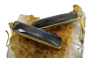 Gorgeous Labradorite Earrings, Rectangle Shaped, 18k gold plated Sterling Silver - GemzAustralia 