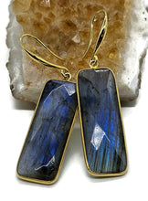 Load image into Gallery viewer, Gorgeous Labradorite Earrings, Rectangle Shaped, 18k gold plated Sterling Silver - GemzAustralia 