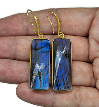 Load image into Gallery viewer, Gorgeous Labradorite Earrings, Rectangle Shaped, 18k gold plated Sterling Silver - GemzAustralia 