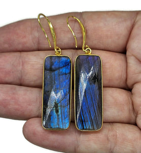 Gorgeous Labradorite Earrings, Rectangle Shaped, 18k gold plated Sterling Silver - GemzAustralia 