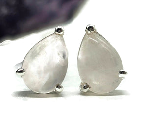 Rose Quartz Studs, Pear Shaped Earrings, Sterling Silver, Cabochon gemstone, Romance - GemzAustralia 