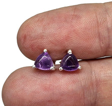 Load image into Gallery viewer, Amethyst Studs, Sterling Silver, Triangle Cabochons, Solitaire studs, Prong Set Earrings - GemzAustralia 