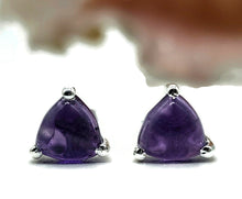 Load image into Gallery viewer, Amethyst Studs, Sterling Silver, Triangle Cabochons, Solitaire studs, Prong Set Earrings - GemzAustralia 