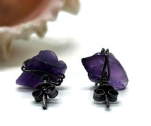 Load image into Gallery viewer, Raw Amethyst Studs, Oxidized Sterling Silver, February Birthstone, Rough Amethyst - GemzAustralia 