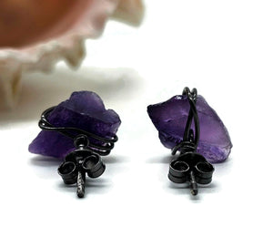 Raw Amethyst Studs, Oxidized Sterling Silver, February Birthstone, Rough Amethyst - GemzAustralia 