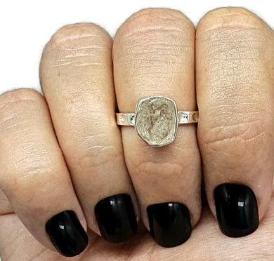 Raw Herkimer Diamond Ring, Size P 1/2, April Birthstone, Sterling Silver
