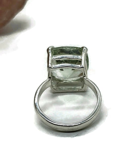 Green Amethyst Ring, Size R, Cushion Cut, Sterling Silver, Prasiolite Ring, Clears Negativity - GemzAustralia 