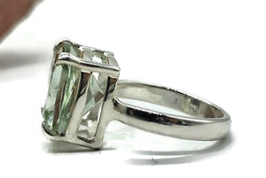 Green Amethyst Ring, Size R, Cushion Cut, Sterling Silver, Prasiolite Ring, Clears Negativity - GemzAustralia 