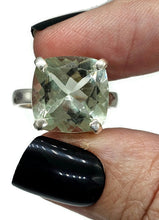 Load image into Gallery viewer, Green Amethyst Ring, Size R, Cushion Cut, Sterling Silver, Prasiolite Ring, Clears Negativity - GemzAustralia 