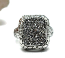 Load image into Gallery viewer, White Topaz Ring, Size S, Sterling Silver, Pave Set Gemstones, Rectangle Shaped - GemzAustralia 