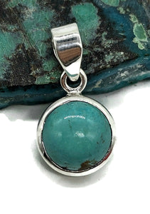 Round Turquoise Pendant, Sterling Silver, December Birthstone, Blue Turquoise - GemzAustralia 