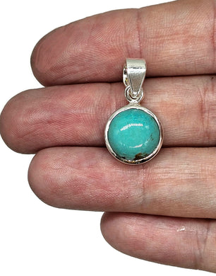 Round Turquoise Pendant, Sterling Silver, December Birthstone, Blue Turquoise - GemzAustralia 