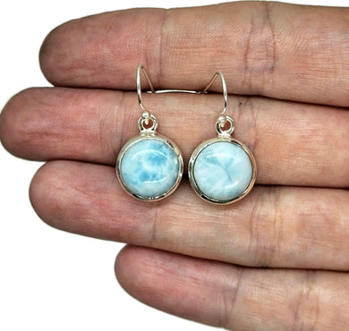 Round Larimar Earrings, Dolphin Stone, Stone of Atlantis, Sterling Silver, Spiritual Gemstone - GemzAustralia 