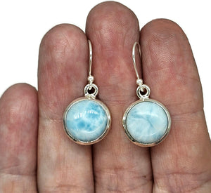 Round Larimar Earrings, Dolphin Stone, Stone of Atlantis, Sterling Silver, Spiritual Gemstone - GemzAustralia 