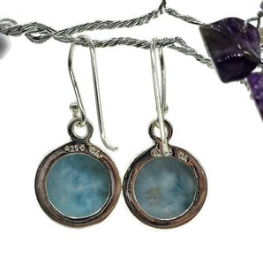 Round Larimar Earrings, Dolphin Stone, Stone of Atlantis, Sterling Silver, Spiritual Gemstone - GemzAustralia 