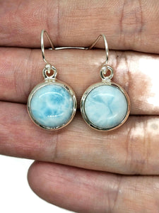 Round Larimar Earrings, Dolphin Stone, Stone of Atlantis, Sterling Silver, Spiritual Gemstone - GemzAustralia 